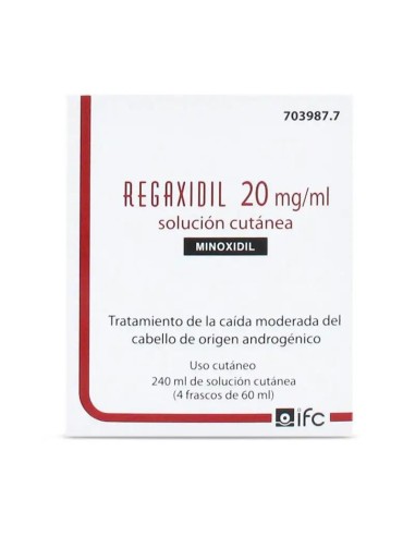 Regaxidil 20 Mg/ ml Minoxidil Solución Cutánea 4 Frascos de 60 ml