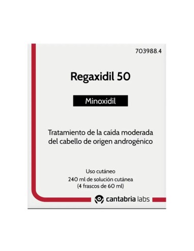 Regaxidil 50 mg/ml Minoxidil Solución Cutánea 4 Frascos de 60 ml