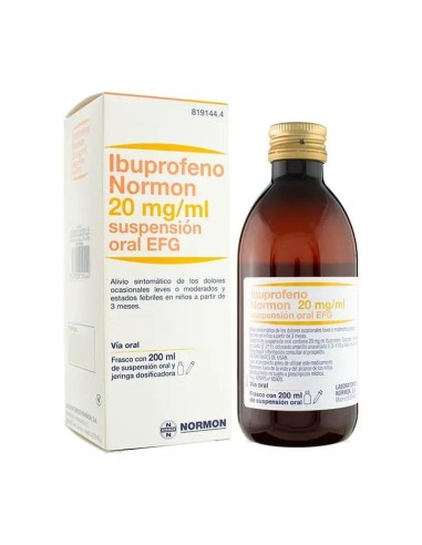 Normon Ibuprofeno 20 Mg/Ml Suspensión Oral, 1 frasco 200 ml