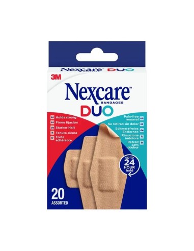 Nexcare Duo Tira De Tela Resistente E Indolora Con Adhesivo Silicona Surtido, 20 unidades