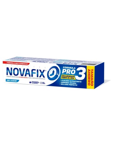 Novafix Fijadores Pro3 Sin Sabor - Crema Adhesiva Para Prótesis Dentales - 70 G, 70 gr