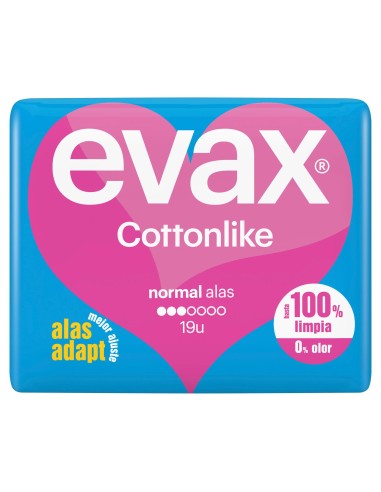 Evax Cottonlike Compresas Normal Día Con Alas , 19 unidades