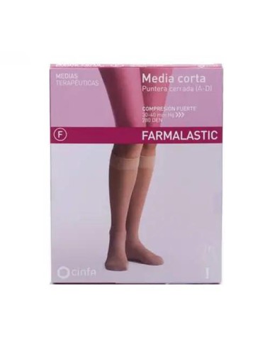Farmalastic Media Corta Compresión Fuerte Puntera Cerrada Beige, Talla M, Unidad
